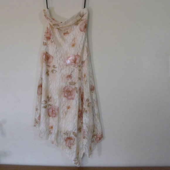 Charlotte Russe Beige and Pink Lace Floral Skirt Size M - Picture 2 of 7